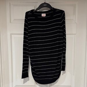 Chic Black Maternity Sweater with White Stripes